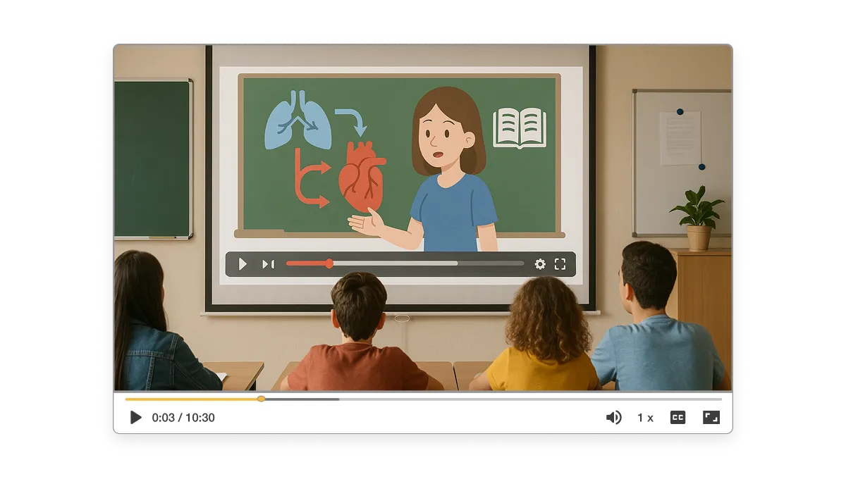 Teacher explaining curriculum concepts in a video lesson with visuals and pacing, created by a curriculum explainer video creator, to enhance student engagement and understanding.